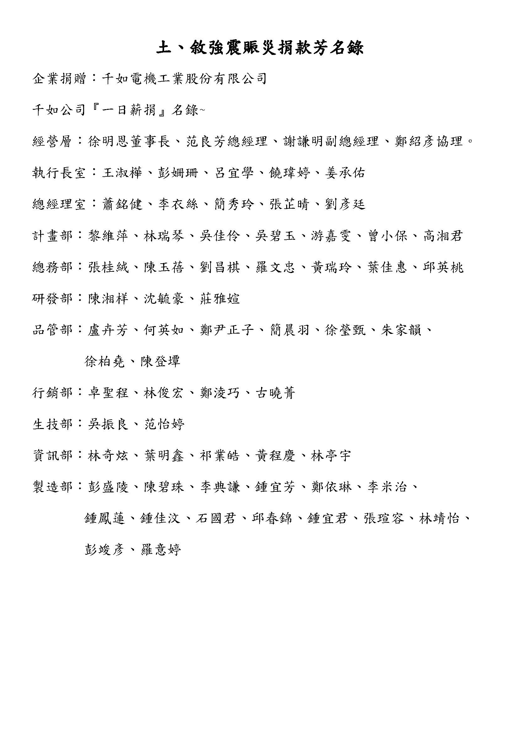 土敘強震賑災捐款表揚公告